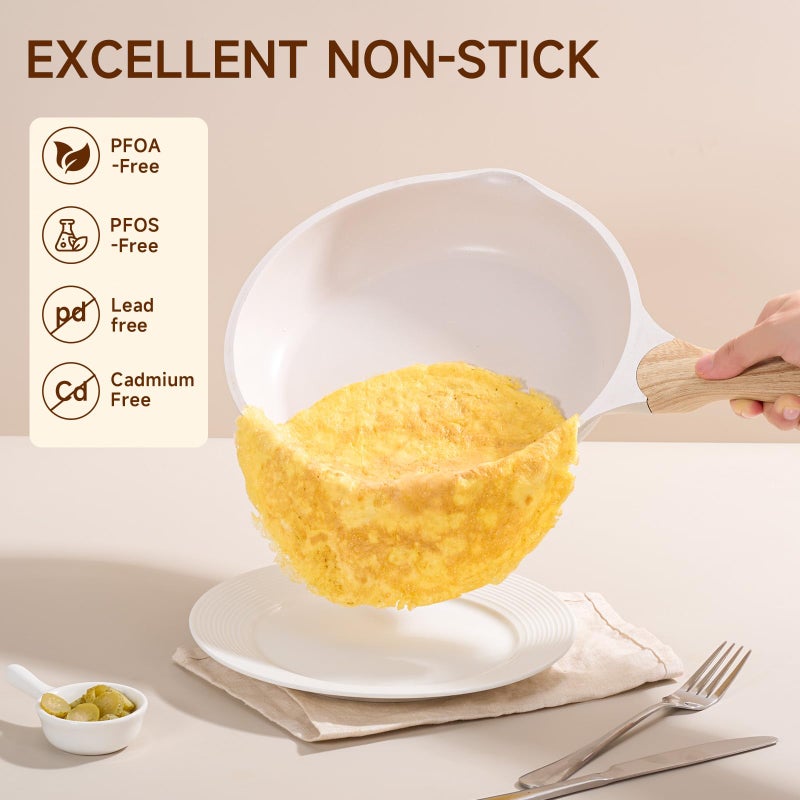 JEETEE 9.5 Inch Nonstick Frying Pan, Stone Coating Cookware, Nonstick Omelette Pan with Heat-Resistant Handle, Compatible with All Stoves (Beige) - Image 3